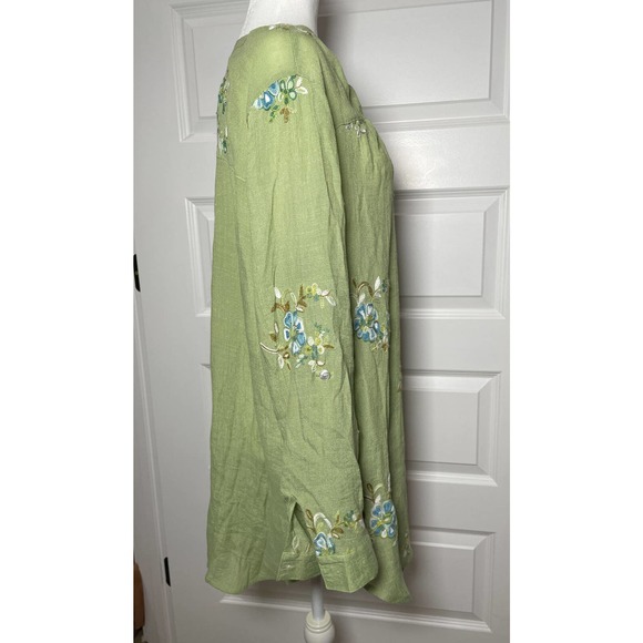 Fig & Flower 2X Anthropology Long Green Multicolor Floral Embroidered Roll Tab - Picture 8 of 9